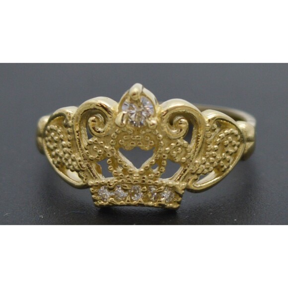 Real Solid 10K Yellow Gold 10.7mm Womens CZ Crown Ring 2.5 gram ALL Sizes - Picture 1 of 6